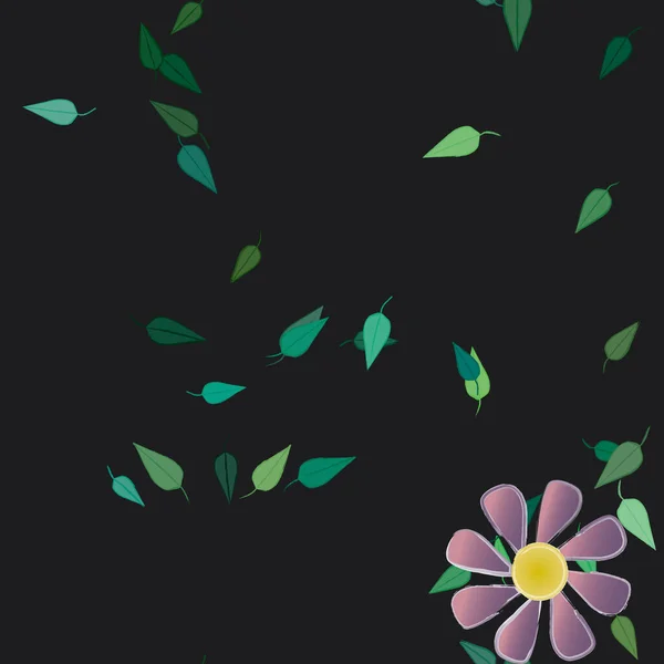 Composição Livre Com Flores Coloridas Simples Folhas Verdes Para Papel — Vetor de Stock