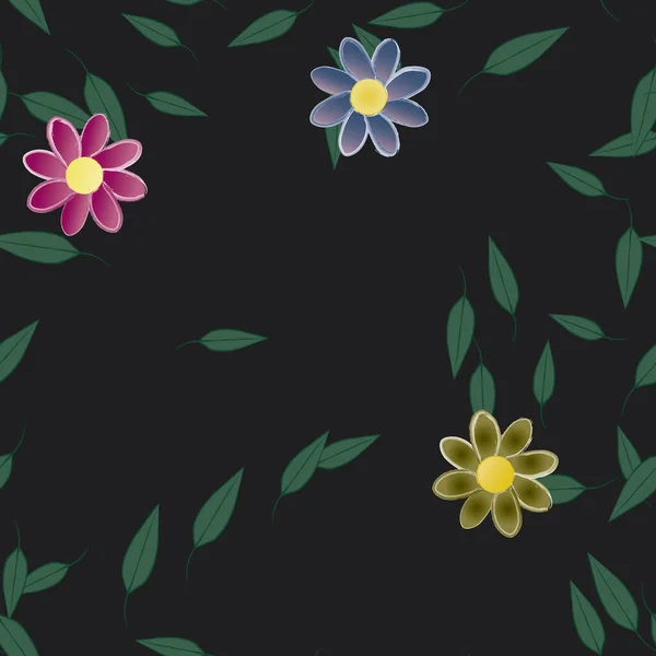 Composición Diseño Con Flores Simples Hojas Verdes Ilustración Vectorial — Archivo Imágenes Vectoriales