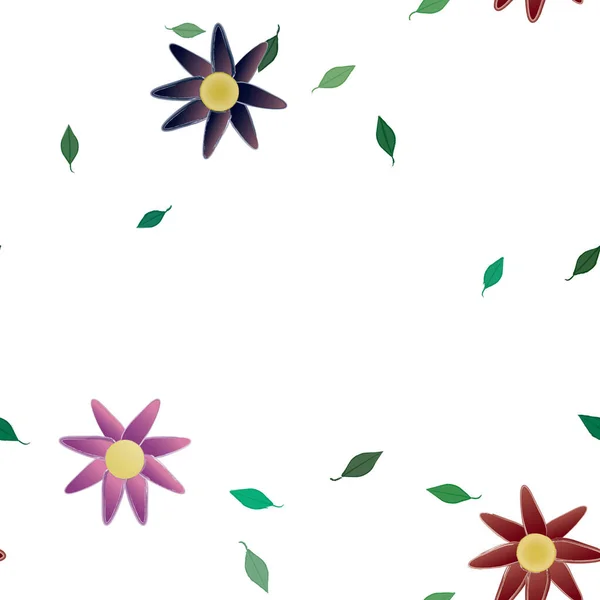 Composição Design Com Flores Simples Folhas Verdes Ilustração Vetorial — Vetor de Stock