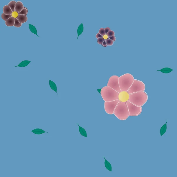 Fleurs Simples Avec Des Feuilles Vertes Composition Libre Illustration Vectorielle — Image vectorielle