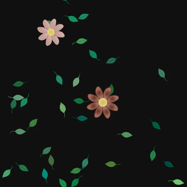 Composição Design Com Flores Simples Folhas Verdes Ilustração Vetorial — Vetor de Stock