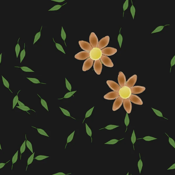 Composition Design Avec Fleurs Simples Feuilles Vertes Illustration Vectorielle — Image vectorielle