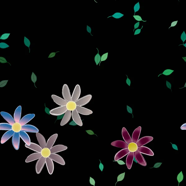 Composición Libre Con Flores Colores Simples Hojas Verdes Para Papel — Vector de stock