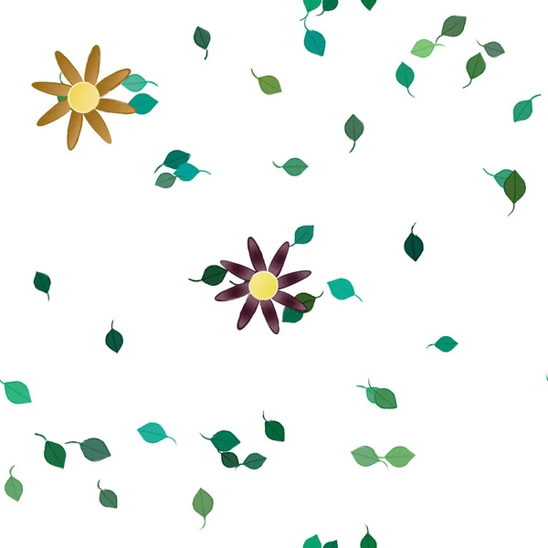 Fleurs Simples Avec Des Feuilles Vertes Composition Libre Illustration Vectorielle — Image vectorielle