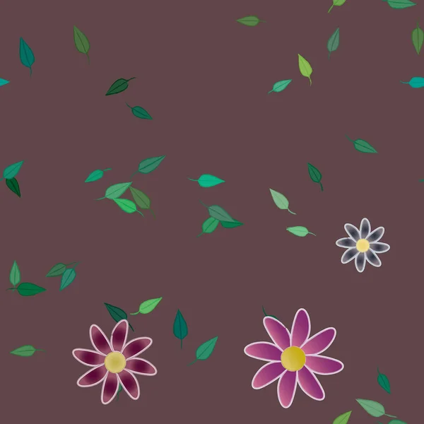 Composición Libre Con Flores Colores Simples Hojas Verdes Para Papel — Vector de stock