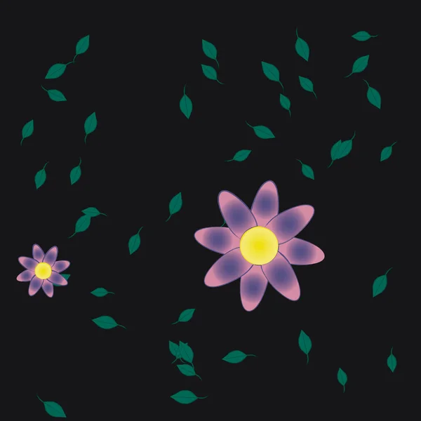 Flores Simples Con Hojas Verdes Composición Libre Ilustración Vectorial — Vector de stock