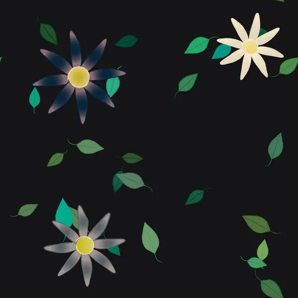 Flores Simples Con Hojas Verdes Composición Libre Ilustración Vectorial — Archivo Imágenes Vectoriales