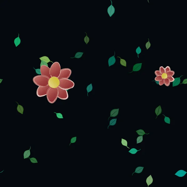 Flores Simples Con Hojas Verdes Composición Libre Ilustración Vectorial — Vector de stock