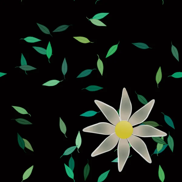 Flores Simples Con Hojas Verdes Composición Libre Ilustración Vectorial — Vector de stock