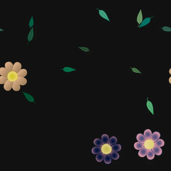 Fleurs Simples Avec Des Feuilles Vertes Composition Libre Illustration Vectorielle — Image vectorielle