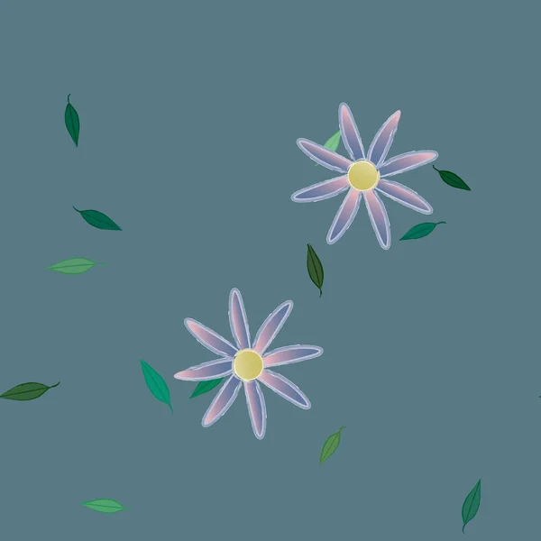 Composição Bonita Com Flores Coloridas Simples Folhas Verdes Fundo Ilustração —  Vetores de Stock