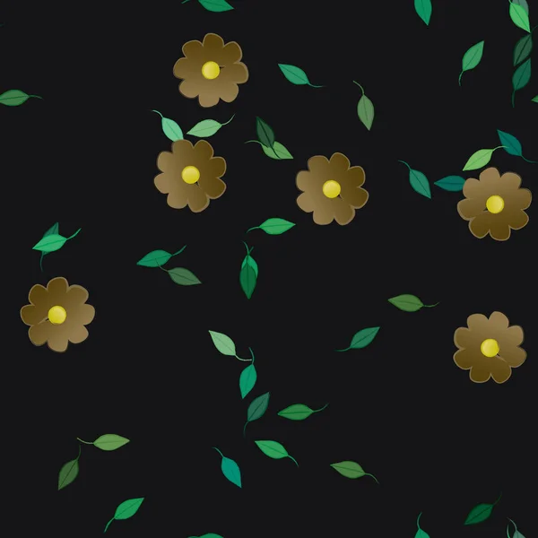 Composición Diseño Con Flores Simples Hojas Verdes Ilustración Vectorial — Vector de stock