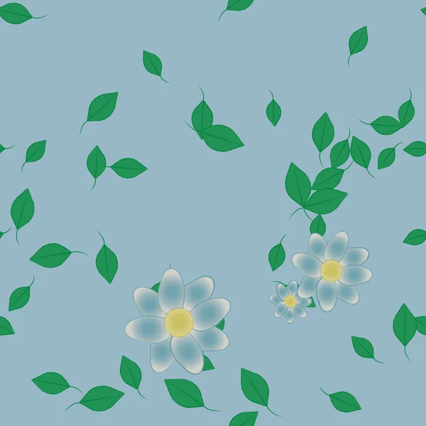 Flores Simples Con Hojas Verdes Composición Libre Ilustración Vectorial — Vector de stock