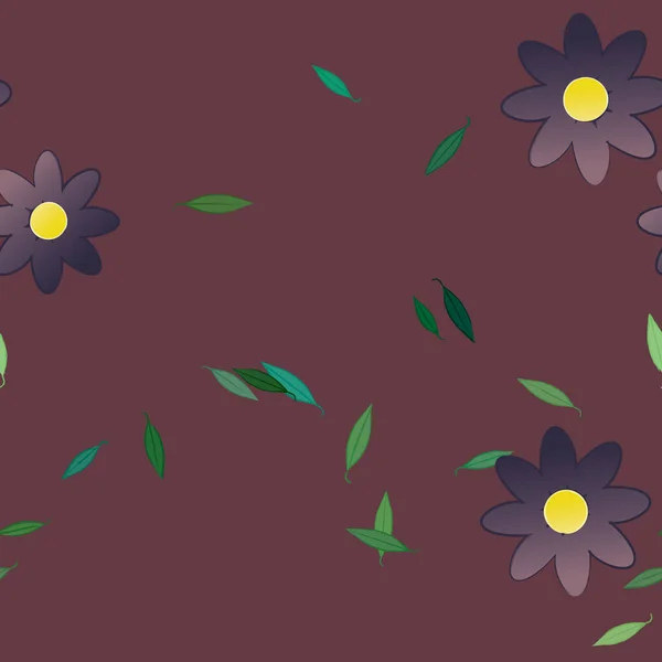 Mooie Compositie Met Eenvoudige Gekleurde Bloemen Groene Bladeren Achtergrond Vector — Stockvector