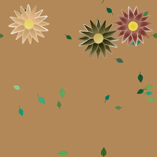 Composition Design Avec Fleurs Simples Feuilles Vertes Illustration Vectorielle — Image vectorielle