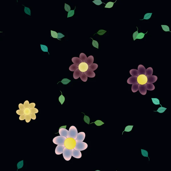 Fleurs Simples Avec Des Feuilles Vertes Composition Libre Illustration Vectorielle — Image vectorielle