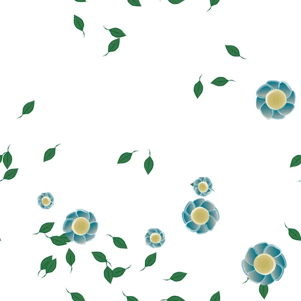 Flores Simples Con Hojas Verdes Composición Libre Ilustración Vectorial — Vector de stock