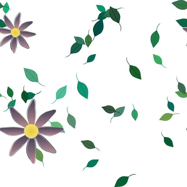 Composição Design Com Flores Simples Folhas Verdes Ilustração Vetorial — Vetor de Stock