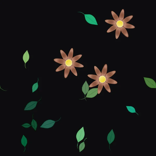 Hermosa Composición Con Flores Colores Simples Hojas Verdes Fondo Ilustración — Vector de stock