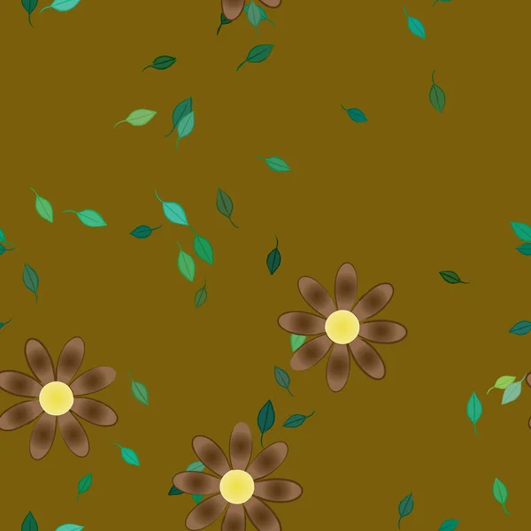 Belle Composition Avec Des Fleurs Colorées Simples Des Feuilles Vertes — Image vectorielle