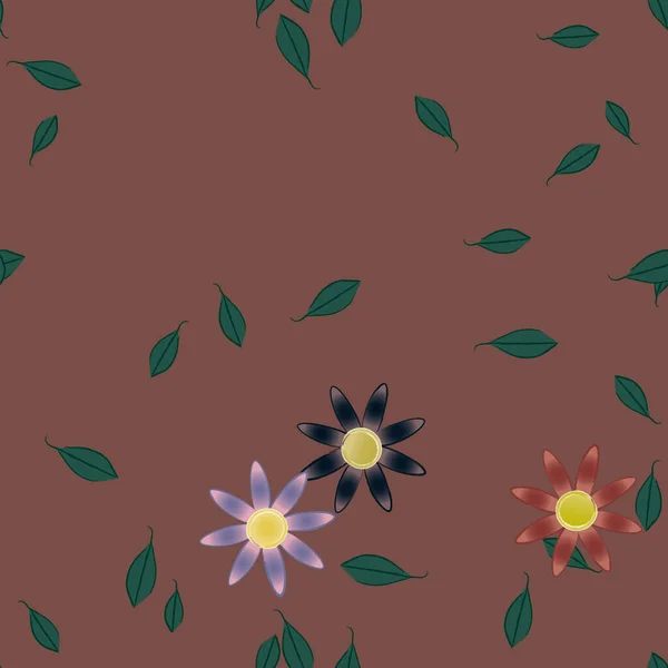 Belle Composition Avec Des Fleurs Colorées Simples Des Feuilles Vertes — Image vectorielle