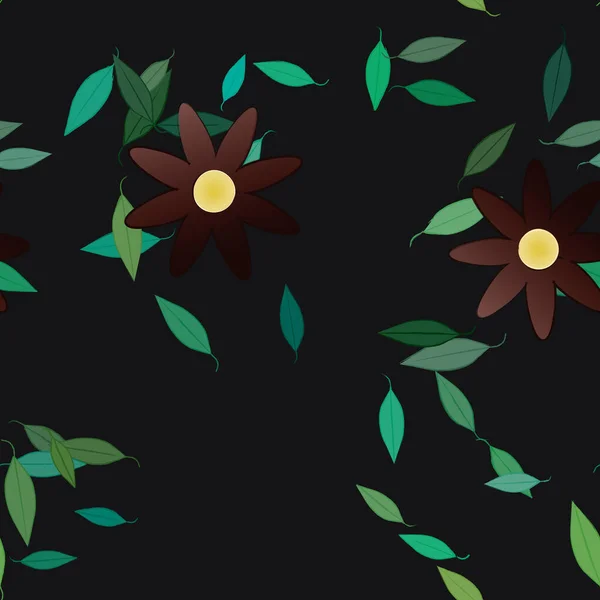 Composition Design Avec Fleurs Simples Feuilles Vertes Illustration Vectorielle — Image vectorielle