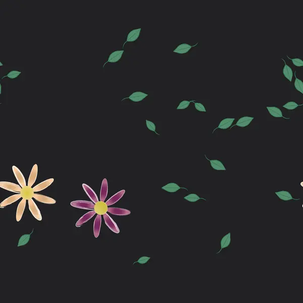 Fleurs Simples Avec Des Feuilles Vertes Composition Libre Illustration Vectorielle — Image vectorielle