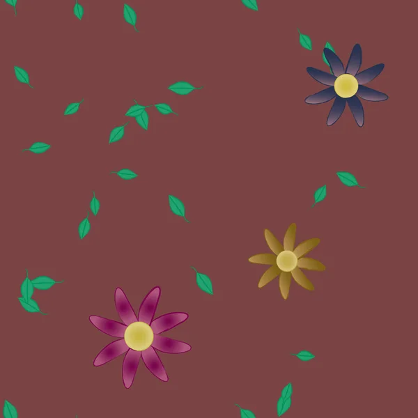 Flores Simples Con Hojas Verdes Composición Libre Ilustración Vectorial — Archivo Imágenes Vectoriales