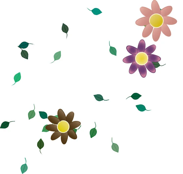 Composición Libre Con Flores Colores Simples Hojas Verdes Para Papel — Vector de stock