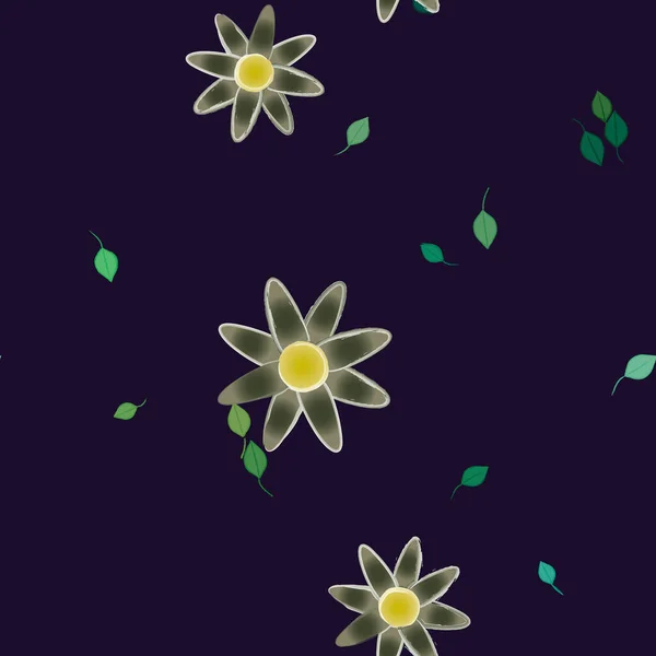 Composição Bonita Com Flores Coloridas Simples Folhas Verdes Fundo Ilustração — Vetor de Stock