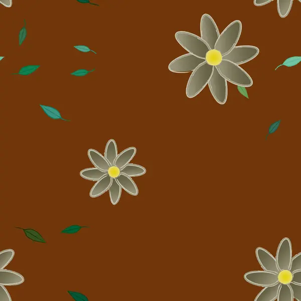 Composição Design Com Flores Simples Folhas Verdes Ilustração Vetorial —  Vetores de Stock