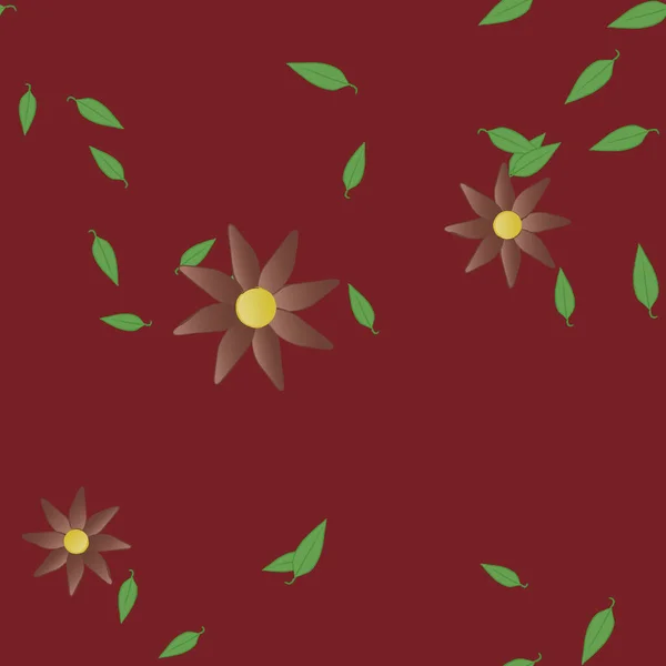 Mooie Compositie Met Eenvoudige Gekleurde Bloemen Groene Bladeren Achtergrond Vector — Stockvector