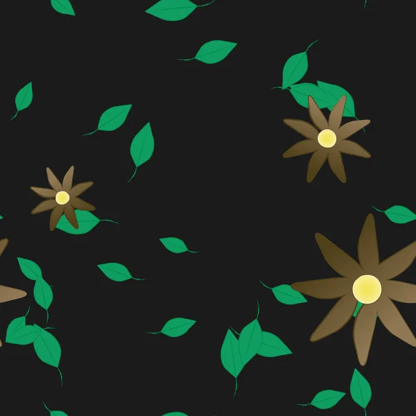 Composição Design Com Flores Simples Folhas Verdes Ilustração Vetorial — Vetor de Stock