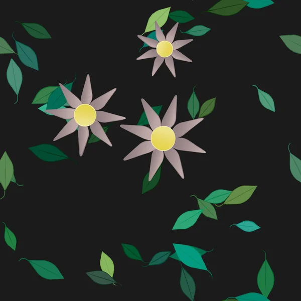 Composición Libre Con Flores Colores Simples Hojas Verdes Para Papel — Vector de stock