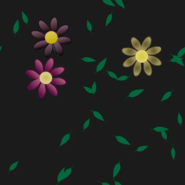 Composição Livre Com Flores Coloridas Simples Folhas Verdes Para Papel —  Vetores de Stock