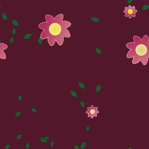 Composición Diseño Con Flores Simples Hojas Verdes Ilustración Vectorial — Archivo Imágenes Vectoriales