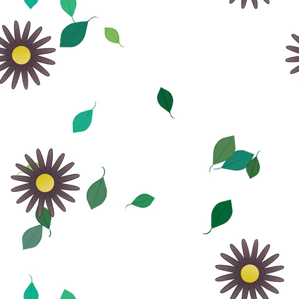 Composição Design Com Flores Simples Folhas Verdes Ilustração Vetorial — Vetor de Stock