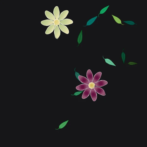 Composición Diseño Con Flores Simples Hojas Verdes Ilustración Vectorial — Archivo Imágenes Vectoriales