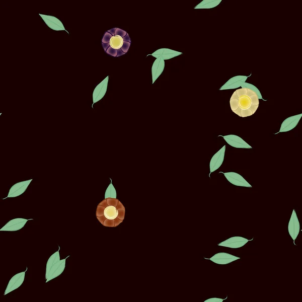 Flores Simples Con Hojas Verdes Composición Libre Ilustración Vectorial — Vector de stock