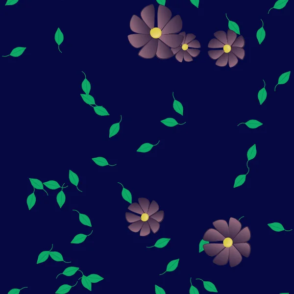 Flores Simples Con Hojas Verdes Composición Libre Ilustración Vectorial — Vector de stock