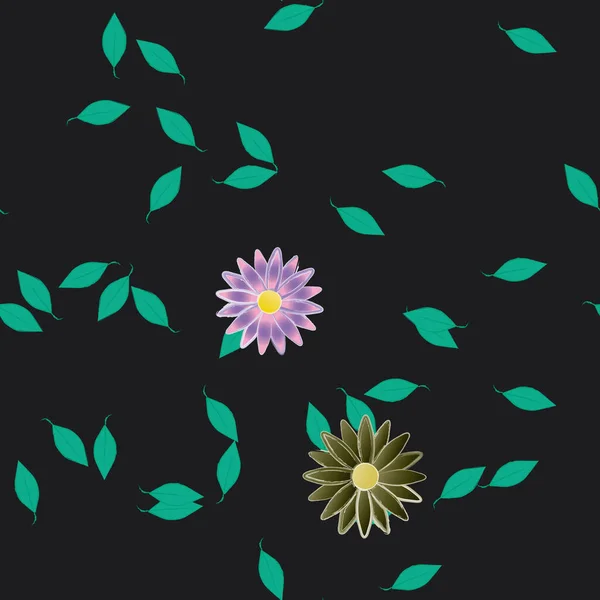 Composición Diseño Con Flores Simples Hojas Verdes Ilustración Vectorial — Vector de stock