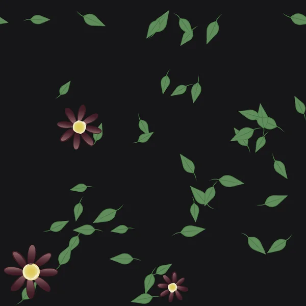 Composition Design Avec Fleurs Simples Feuilles Vertes Illustration Vectorielle — Image vectorielle