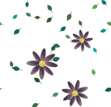 Basit çiçek ve yeşil yapraklı tasarım kompozisyonu, vektör illüstrasyonu