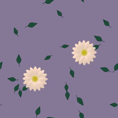 Basit çiçek ve yeşil yapraklı tasarım kompozisyonu, vektör illüstrasyonu