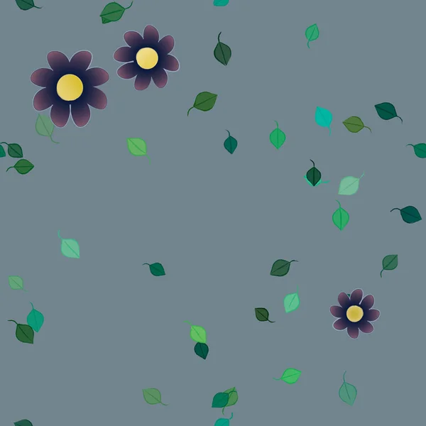 Hermosa Composición Con Flores Colores Simples Hojas Verdes Fondo Ilustración — Archivo Imágenes Vectoriales