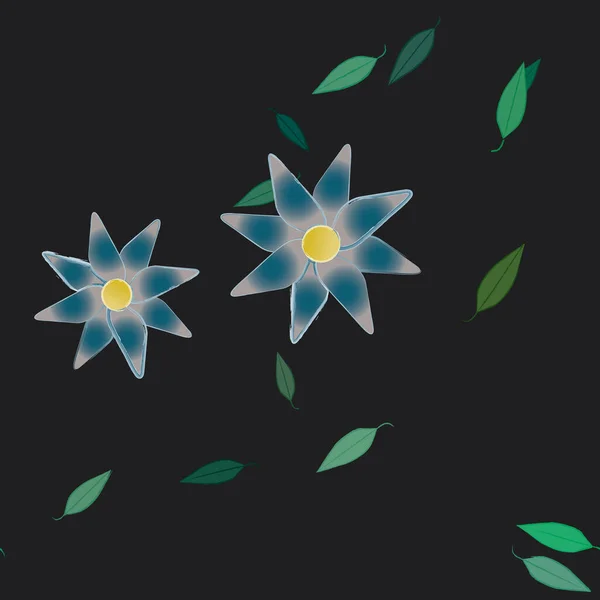 Composición Diseño Con Flores Simples Hojas Verdes Ilustración Vectorial — Archivo Imágenes Vectoriales