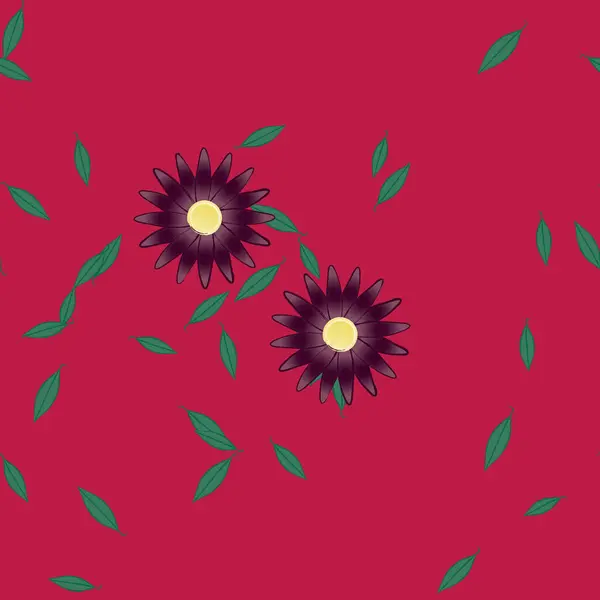 Gratis Compositie Met Eenvoudige Kleurrijke Bloemen Groene Bladeren Voor Behang — Stockvector