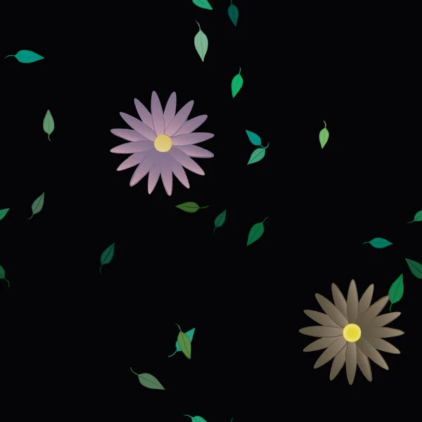 Kaunis Koostumus Yksinkertaisia Värillisiä Kukkia Vihreitä Lehtiä Taustalla Vektori Kuva — vektorikuva