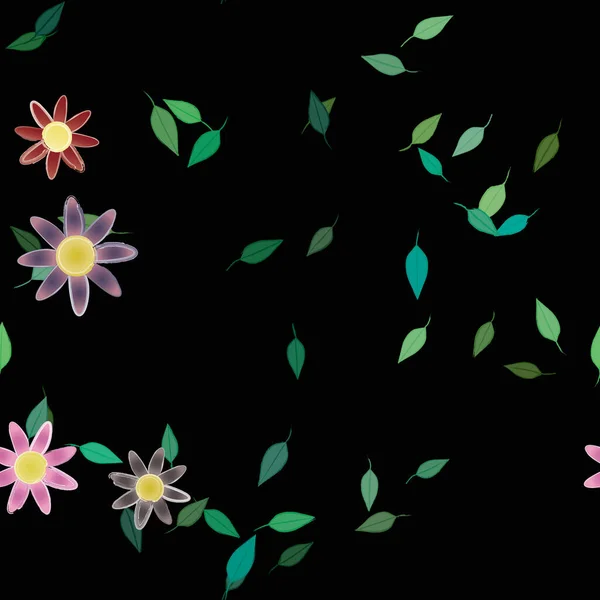 Eenvoudige Bloemen Met Groene Bladeren Vrije Samenstelling Vector Illustratie — Stockvector