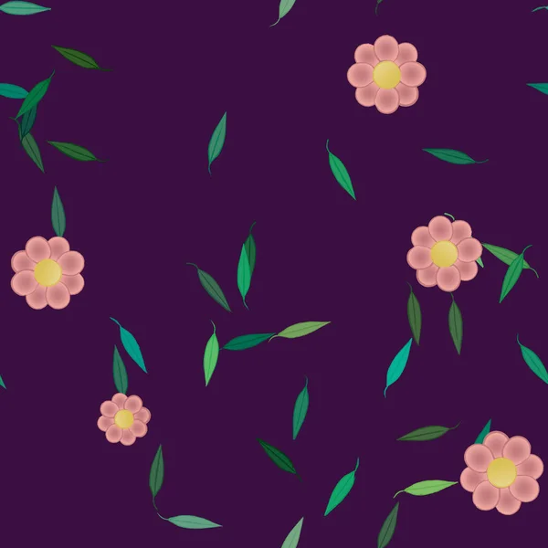 Fleurs Simples Avec Des Feuilles Vertes Composition Libre Illustration Vectorielle — Image vectorielle